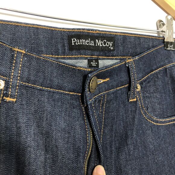 Pamela McCoy Jeans Womens 12 Blue Bootcut Dark Embroidered Paisley Cinch New - Picture 4 of 13